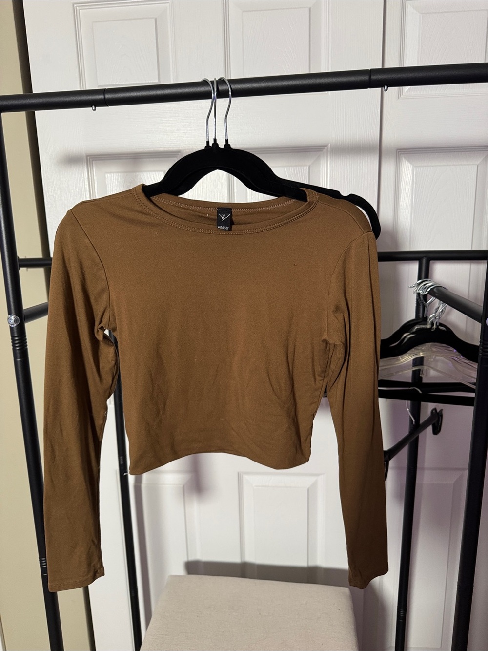 Windsor Cropped Long Sleeve Tee in Caramel Brown